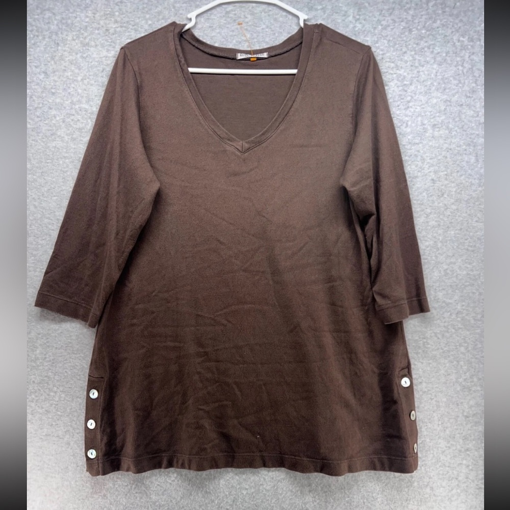 Elegant Brown V-Neck Blouse with Button Accents